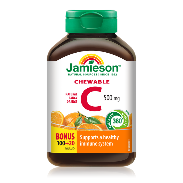Jamieson Chewable Vitamin C Tangy Orange 500 mg, 100 tablets + 20 FREE BONUS