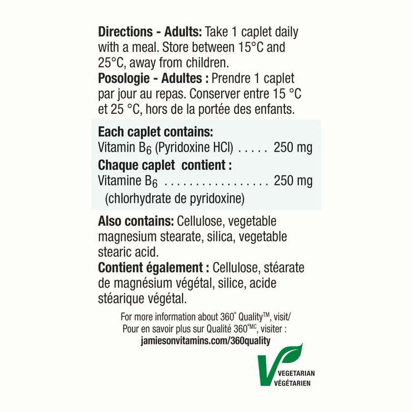Jamieson B6 250 mg (Pyridoxine) 100 caplets