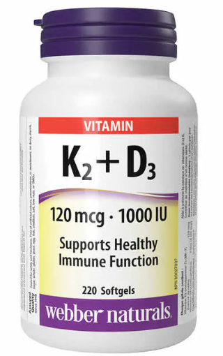 Webber Naturals 生物活性维生素 K2+D3 120 微克/1000 IU - 220 粒软胶囊