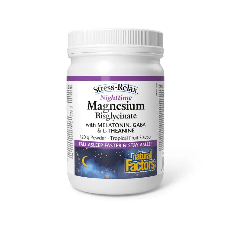 Container of Stress-Relax Magnesium Bisglycinate supplement on a white background nitvd.com Canada