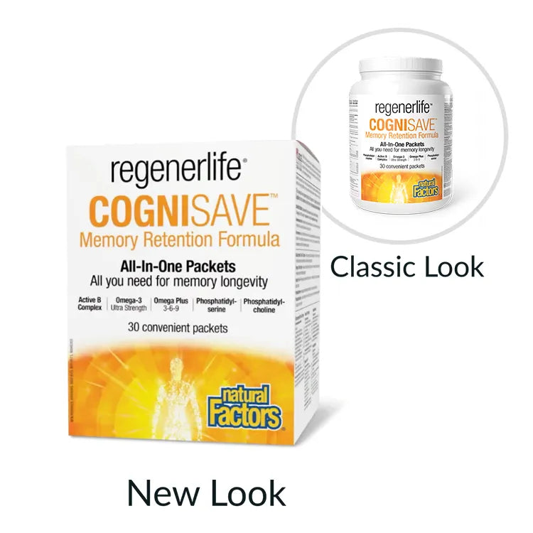 Regenrife Cognisave supplement packaging with a close-up of the bottle on a white background. nitvd.com Canada