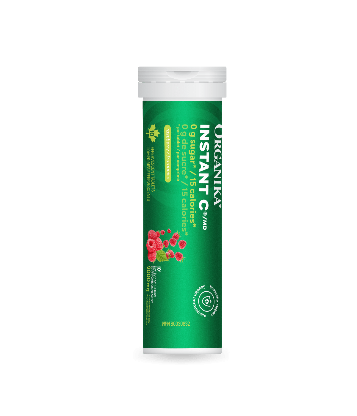 Organika 维生素C 泡腾片-覆盆子口味 1000 毫克,10 片 x 8 管