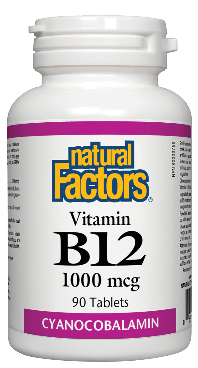 Natural Factors Vitamin B-12 Cyanocobalamin 1000mcg, 90 tabs