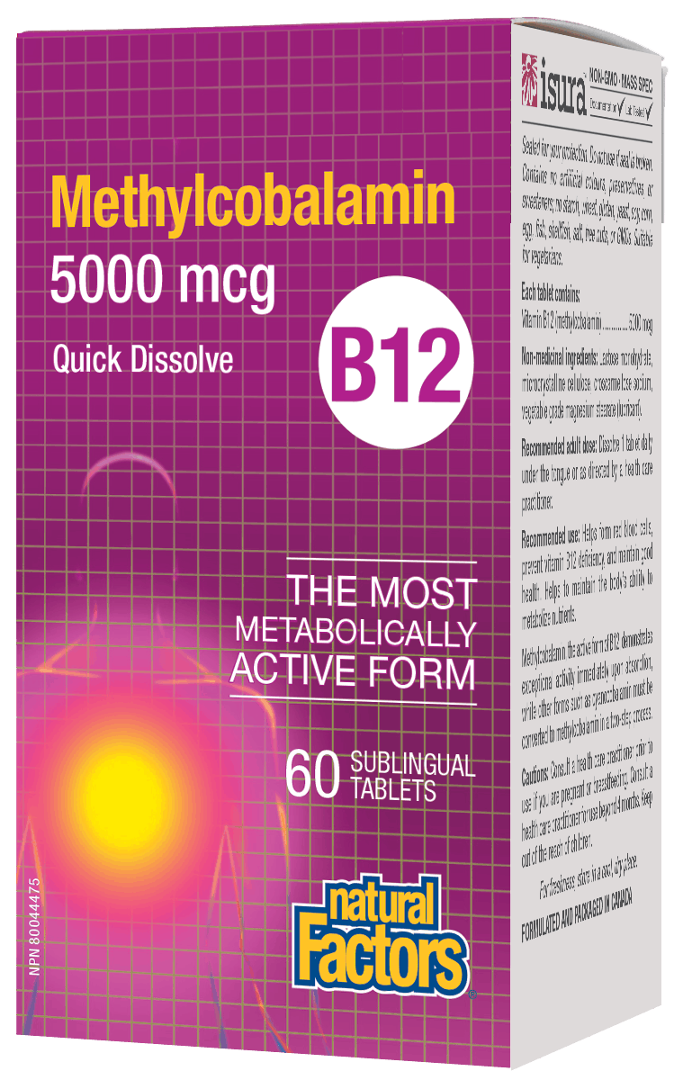 Natural Factors生物辅酶系列活性维生素B12 5000mcg/60片 甲钴胺 提升精力 舒缓紧张 维护心血管