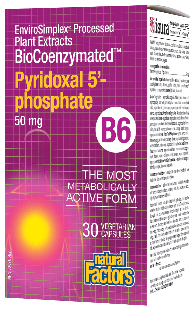 Natural Factors BioCoenzymated™ Pyridoxal 5’- phosphate B6, 50 mg, 30 veg capsules