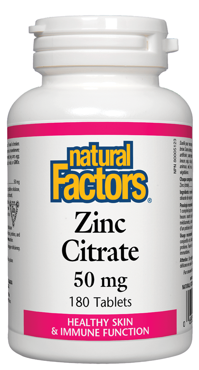 Natural Factors Zinc Citrate 50 mg 180 tablets Canadian label sold by nitvd.com a Canadian Vitamin shop