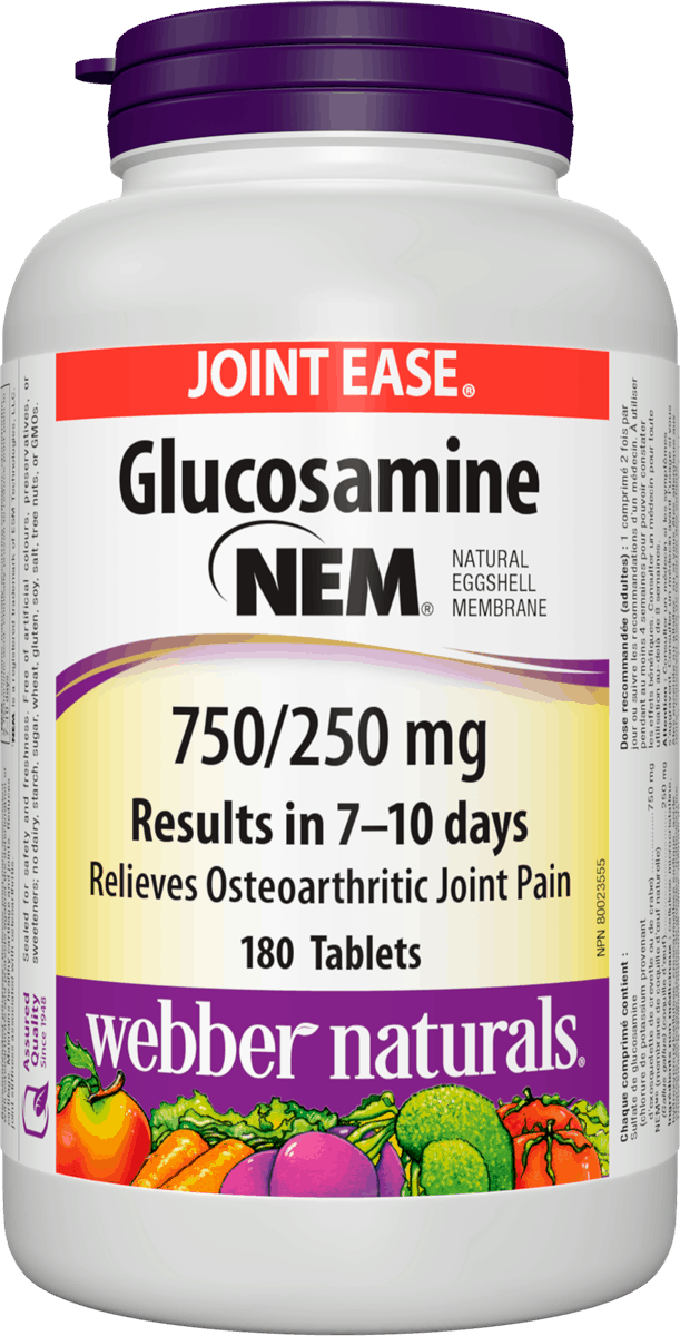 Webber Naturals 硫酸氨基葡萄糖,含NEM®天然蛋壳膜,750/250毫克,180片