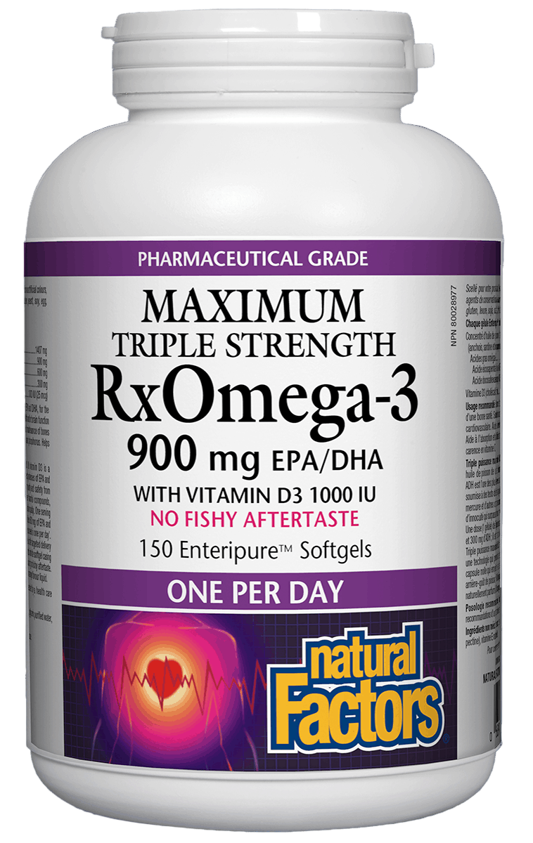 Natural Factors RxOmega-3 with Vitamin D3 Maximum Triple Strength 900 mg, 150 softgels