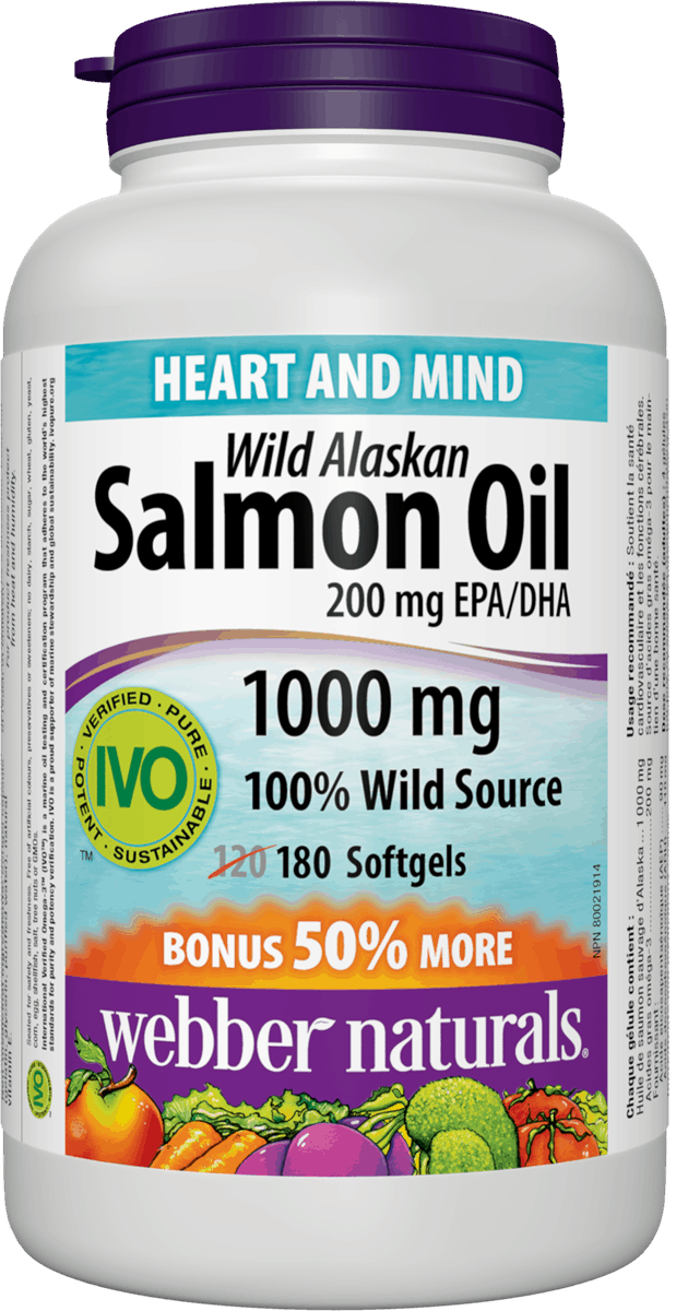 【加量装】 Webber Naturals 野生阿拉斯加三文鱼油,1000毫克,120+60粒软胶囊