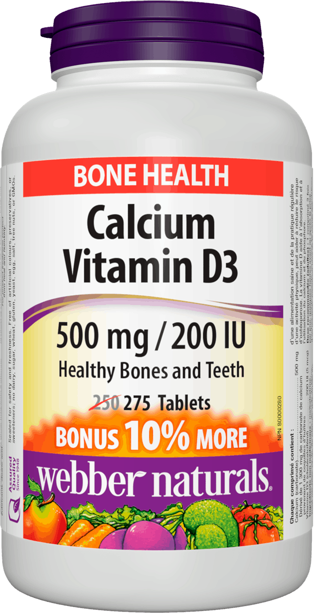 Webber Calcium Carbonate 500mg with Vitamin D3 200iu, 250 + 25 Tabs Bonus Pack