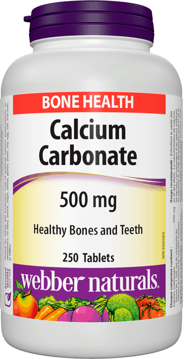 Webber Naturals Calcium Carbonate 500mg 250 tablets Canadian label