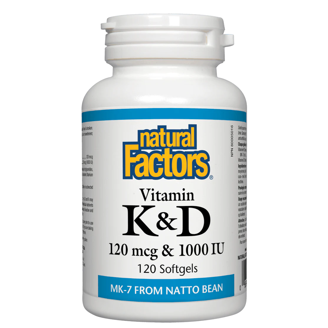 Vitamin K&D supplement bottle by Natural Factors on a white background Natural Vitamin Direct Inc nitvd.com