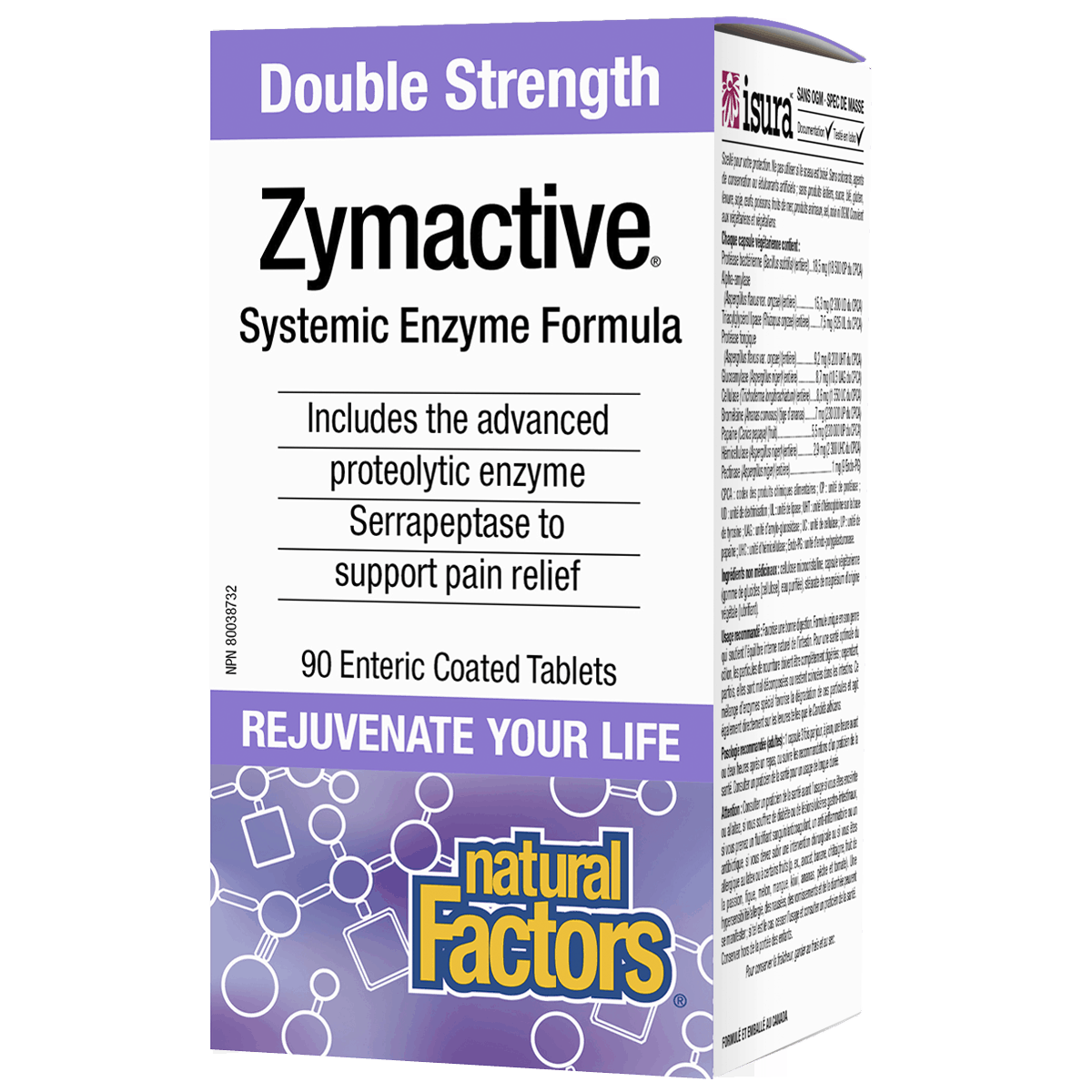 Box of Zymactive Systemic Enzyme Formula by Natural Factors on a white background