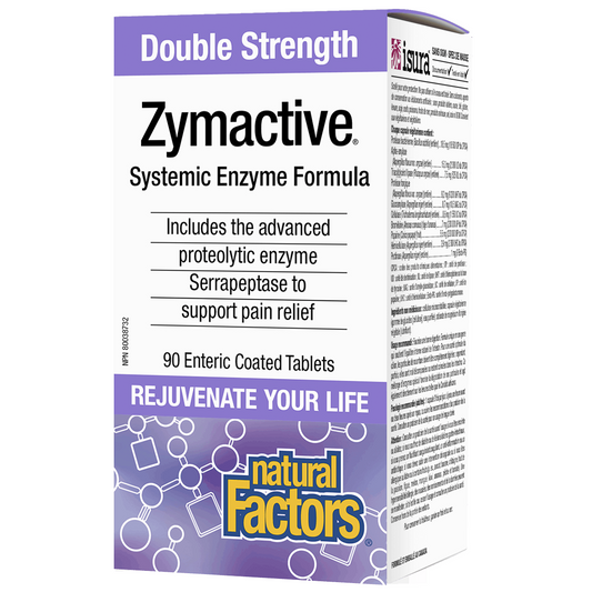 Box of Zymactive Systemic Enzyme Formula by Natural Factors on a white background