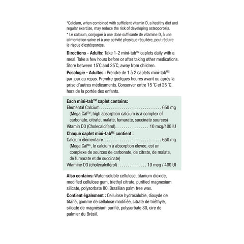 Jamieson Mega Cal - Calcium & Vitamin D3 100+20 caplets ingredient directions