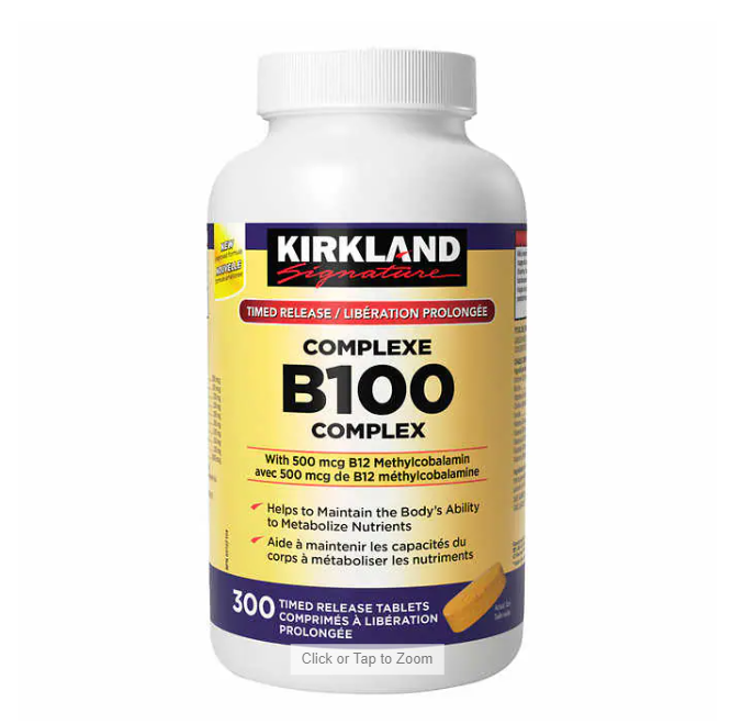 Kirkland Signature B100 Complex Tablets 300 tablets Canadian label