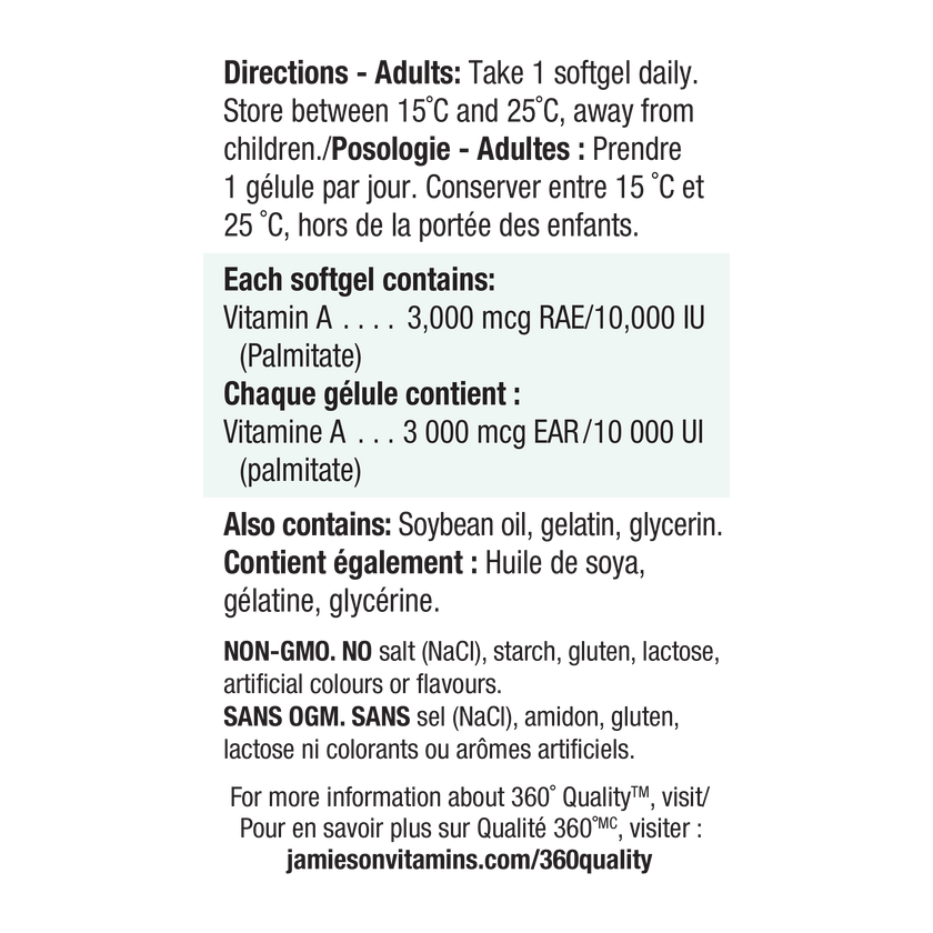 Jamieson Vitamin A 10,000IU, 100 Softgels