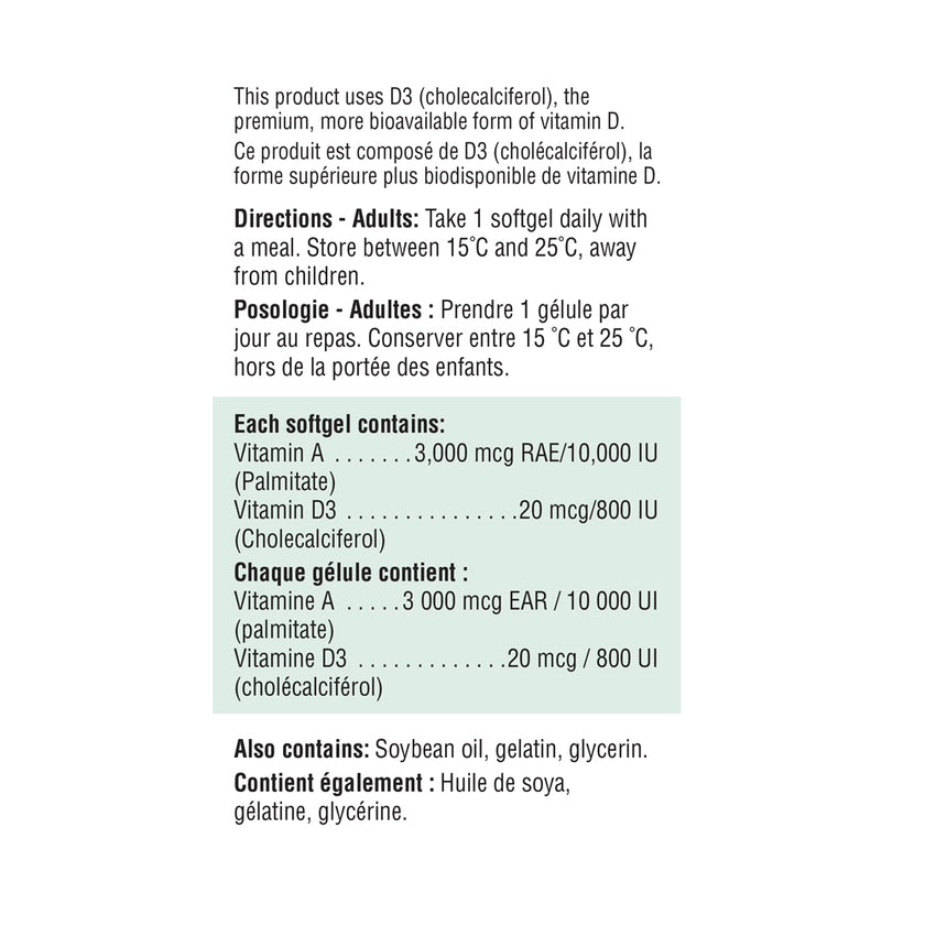 Jamieson Vitamin A + Vitamin D, 100 Softgels