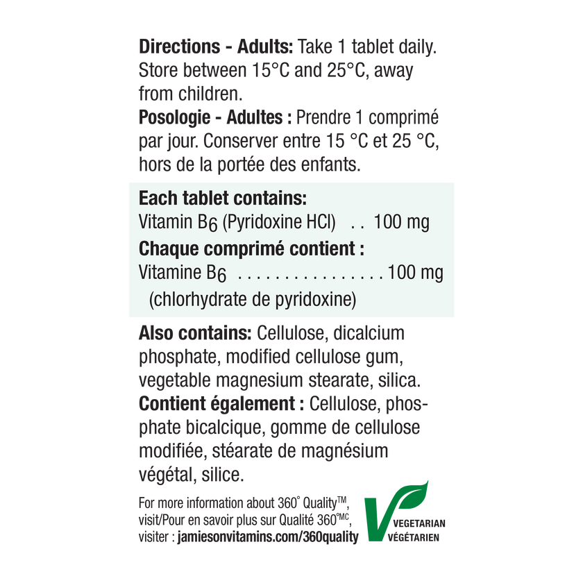 Jamieson VItamin B6 100 mg, 100 tablets