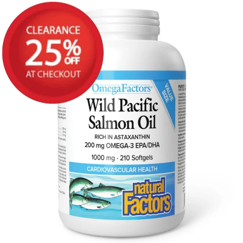 【clearance】Natural Factors Wild Pacific Salmon Oil, 1000 mg, Bonus 180+30 sgls Exp: JAN 2027