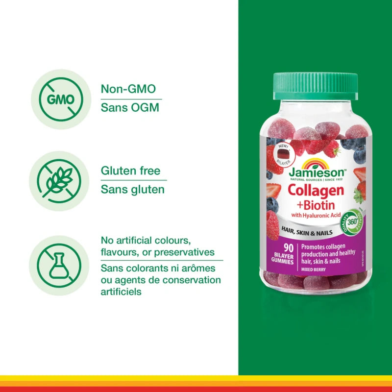 Jamieson Collagen + Biotin with Hyaluronic Acid Bilayer, 90 Gummy