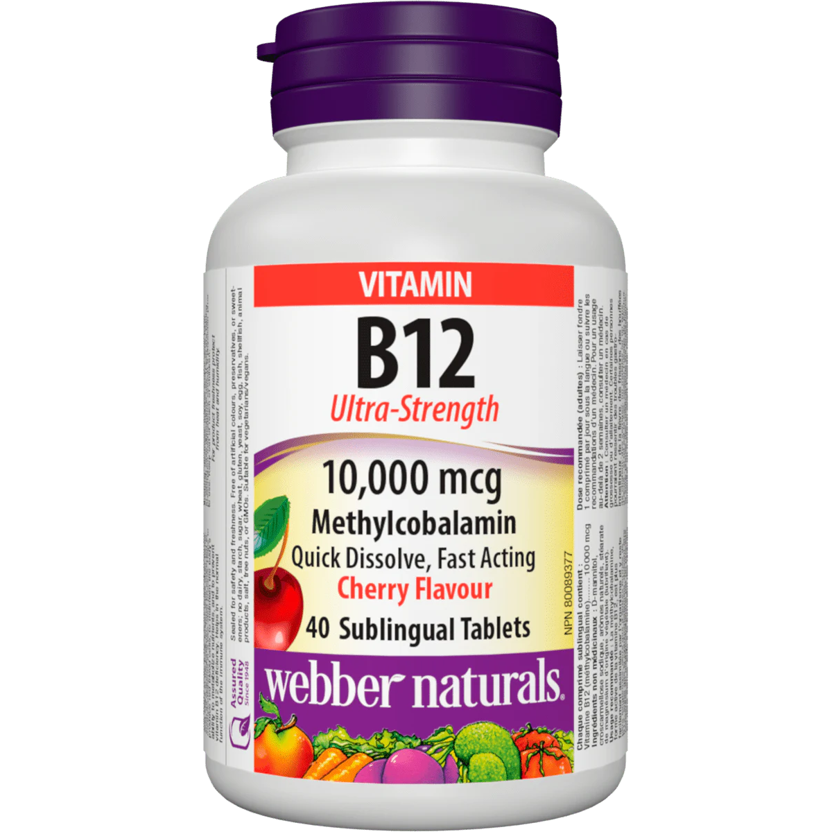 Webber Naturals B12甲钴胺 樱桃味10mg ,40片