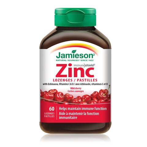 Jamieson Zinc Lozenges with Echinacea - Wild Cherry 60s Canadian Label