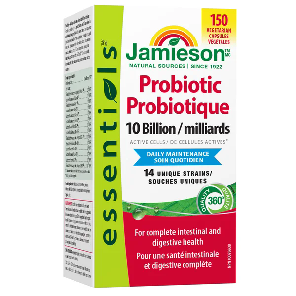 Box of Jamieson Probiotic capsules on a white background Canadian label nitvd.com