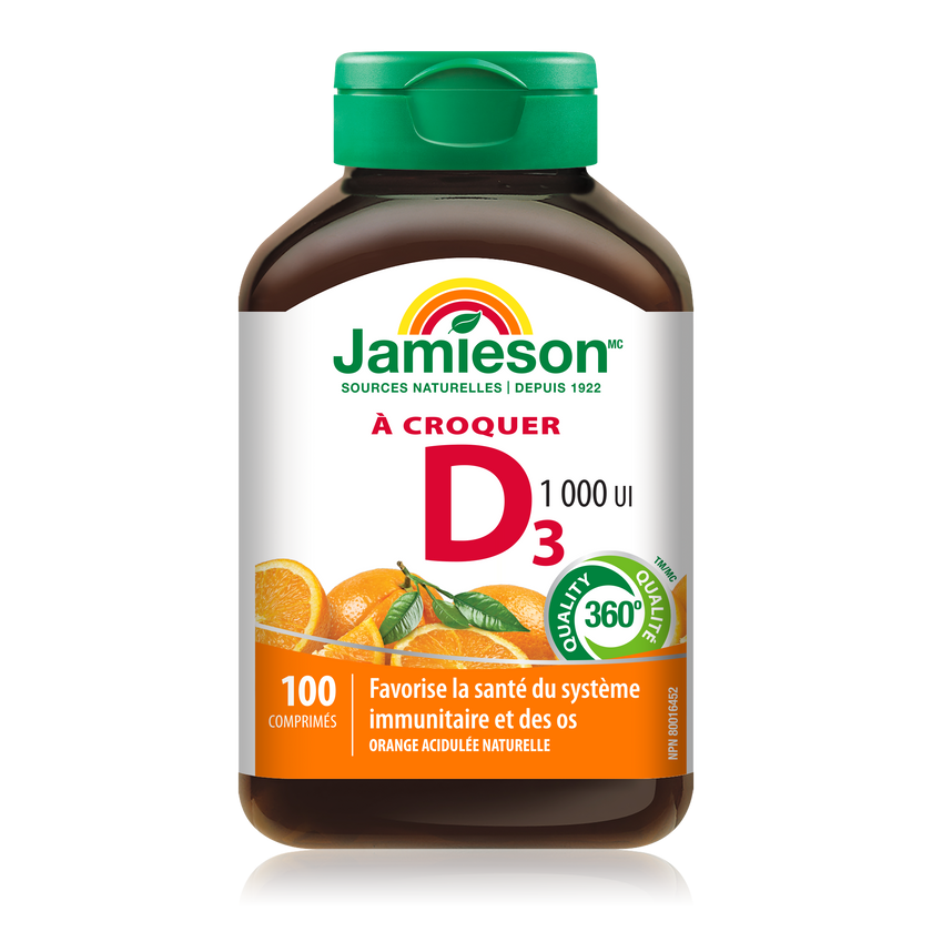 Jamieson健美生维生素D咀嚼软块，香甜橙子口味,1000IU,100片