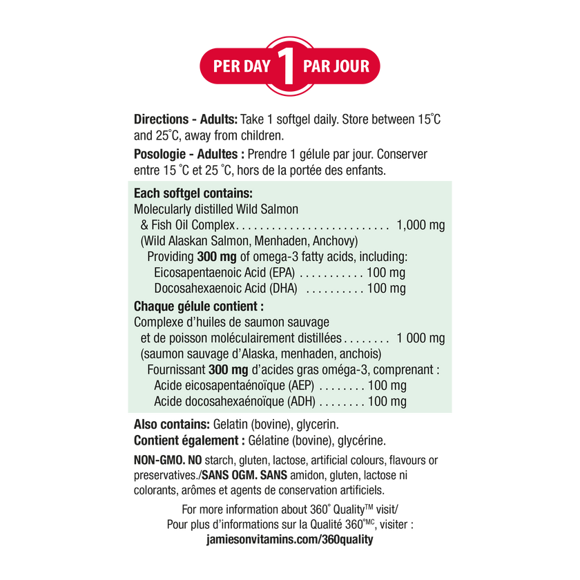 Jamieson Wild Salmon and Fish Oil 1000mg,  bonus 180+20SG