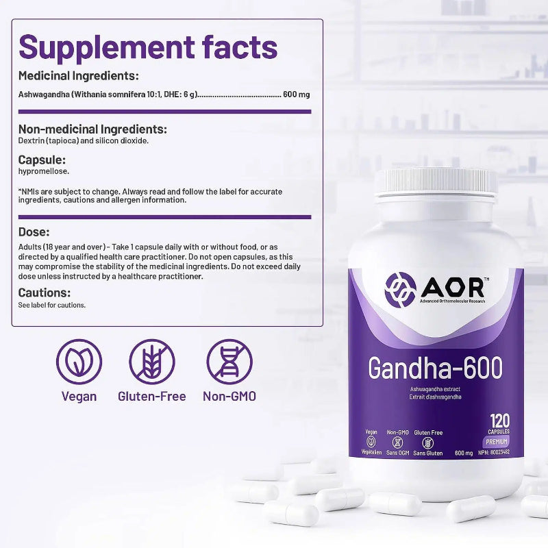 AOR 南非醉茄 印度人参提取物600毫克 120粒素食胶囊 降低压力 舒缓焦虑