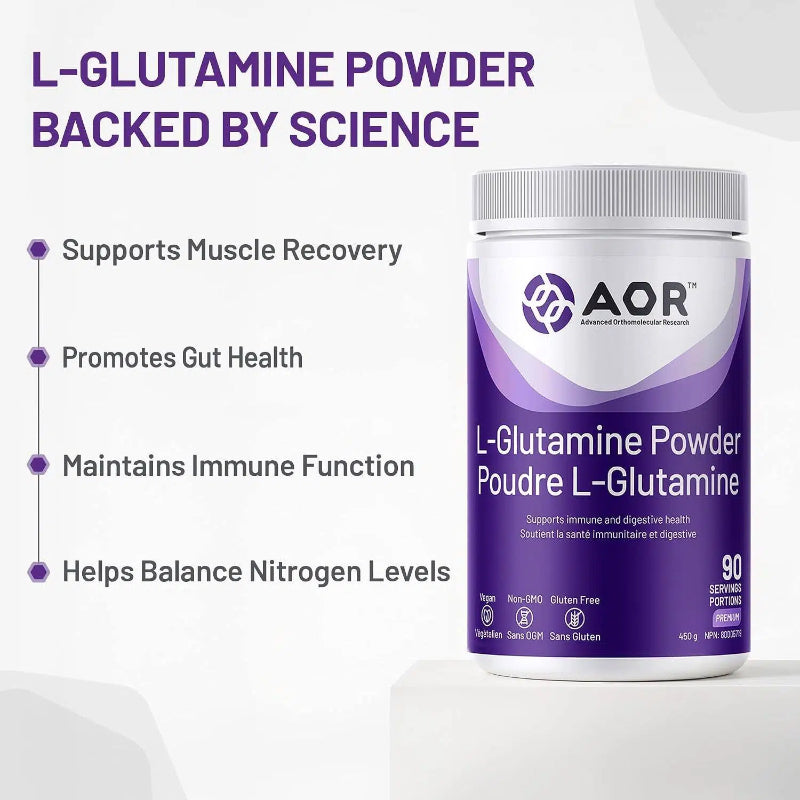 AOR L-Glutamine Powder 5000mg, Unflavoured, 450 g, 90 Servings