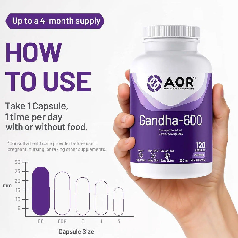 AOR 南非醉茄 印度人参提取物600毫克 120粒素食胶囊 降低压力 舒缓焦虑