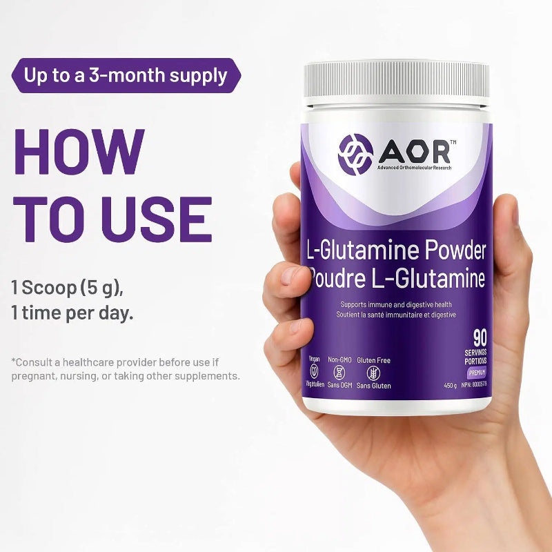 AOR L-Glutamine Powder 5000mg, Unflavoured, 450 g, 90 Servings