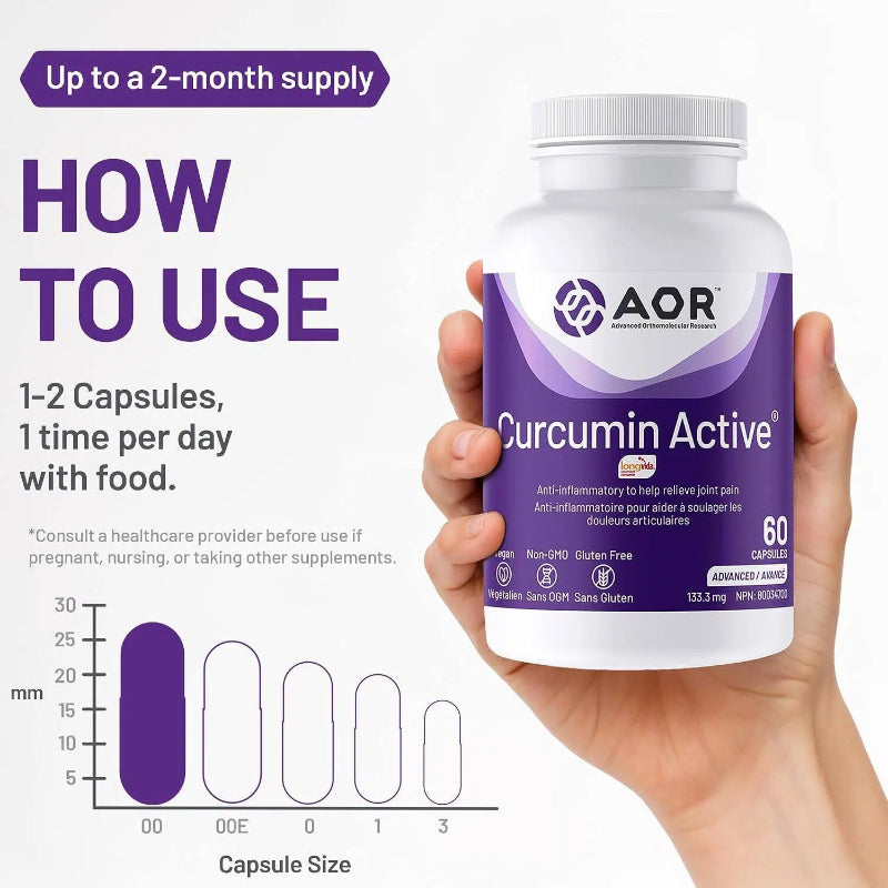 AOR 活性薑黃素 133.3毫克 60粒素食膠囊 緩解運動或炎癥引起的關節疼痛