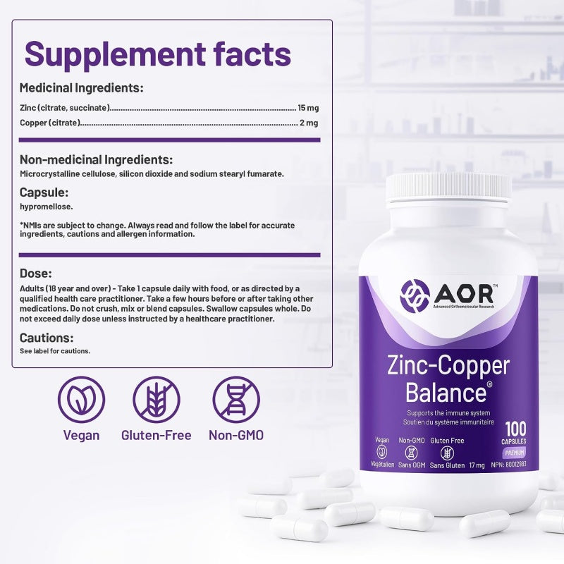 AOR Zinc-Copper Balance 17mg，100caps