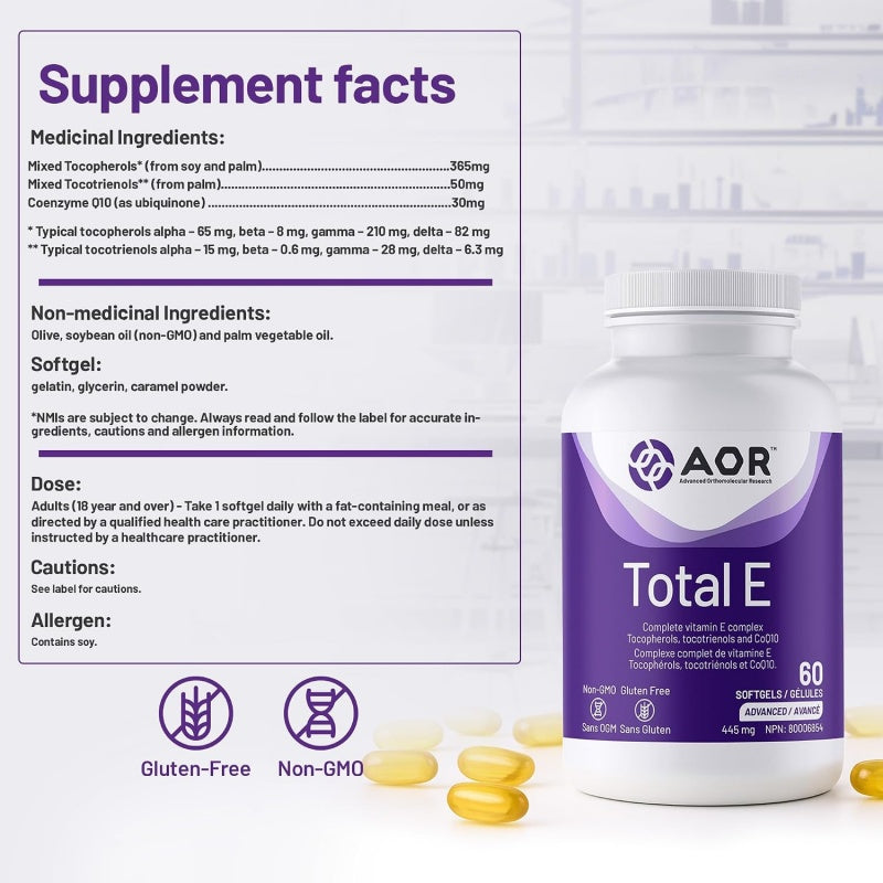 AOR Total E 60 軟膠囊 - 維他命E複合物 生育酚、三烯生育酚和輔酶Q10 保持年輕皮膚