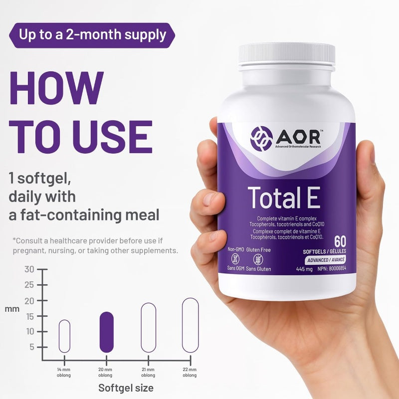 AOR Total E 60 軟膠囊 - 維他命E複合物 生育酚、三烯生育酚和輔酶Q10 保持年輕皮膚