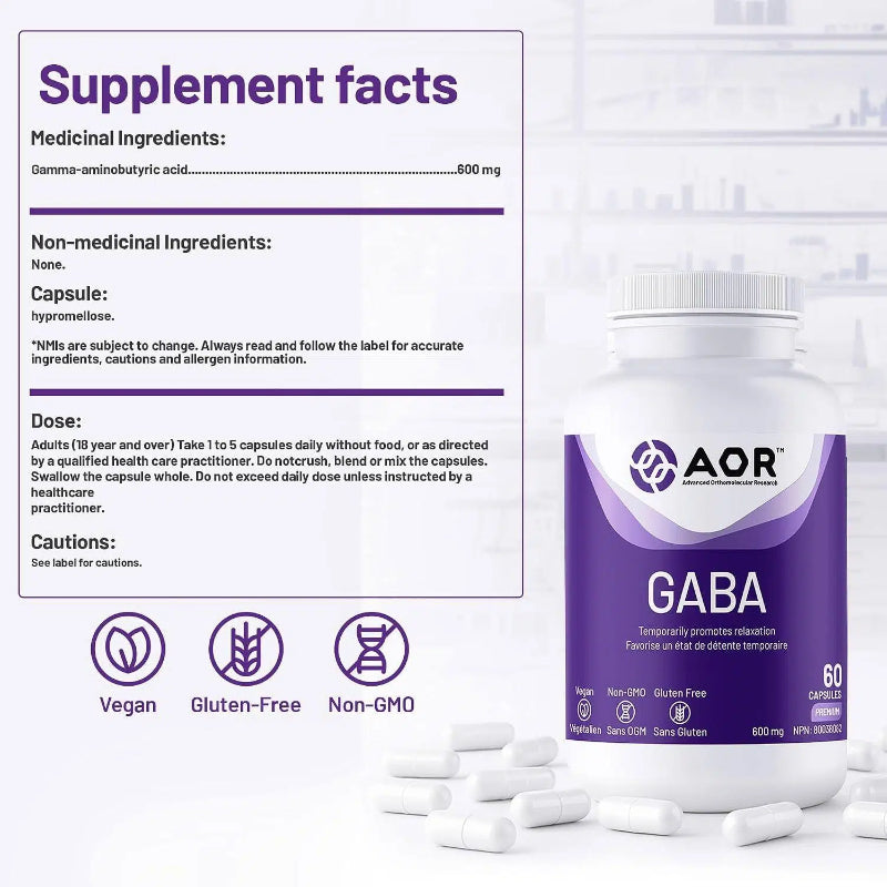 AOR GABA 膠囊，600毫克，60粒素食膠囊 緩解緊張情緒，保持思維清晰