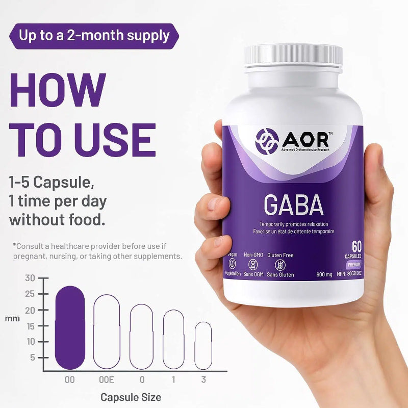 AOR GABA 膠囊，600毫克，60粒素食膠囊 緩解緊張情緒，保持思維清晰