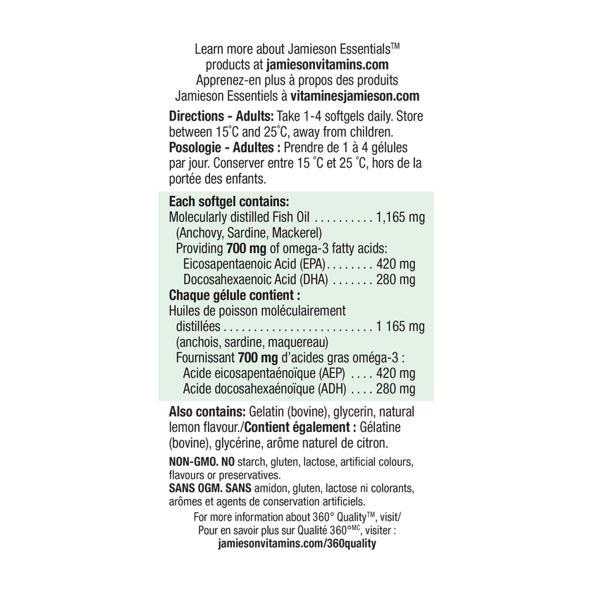 Jamieson Omega-3 强效鱼油，700毫克，100 粒软胶囊