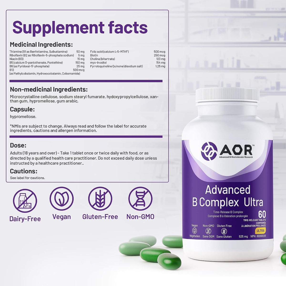 AOR Advanced B Complex Ultra 60 Vegan Tablets