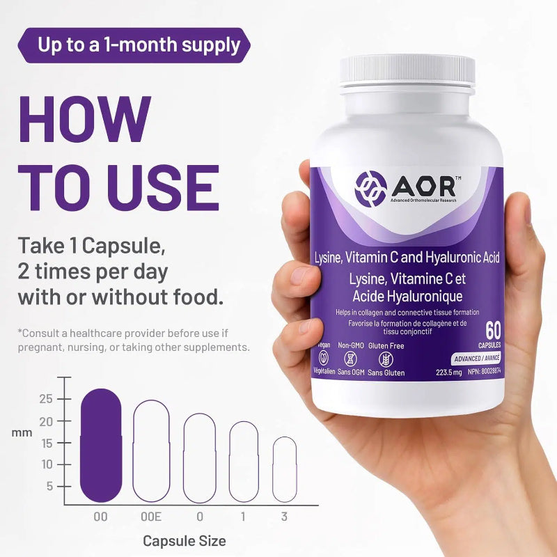 AOR Lysine, Vitamin C & Hyaluronic Acid 60 Capsules