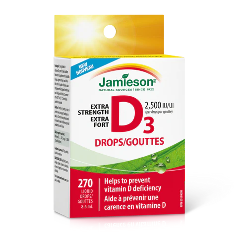 Box of Jamieson Extra Strength D3 Drops on a white background natural vitamin direct inc nitvd.com