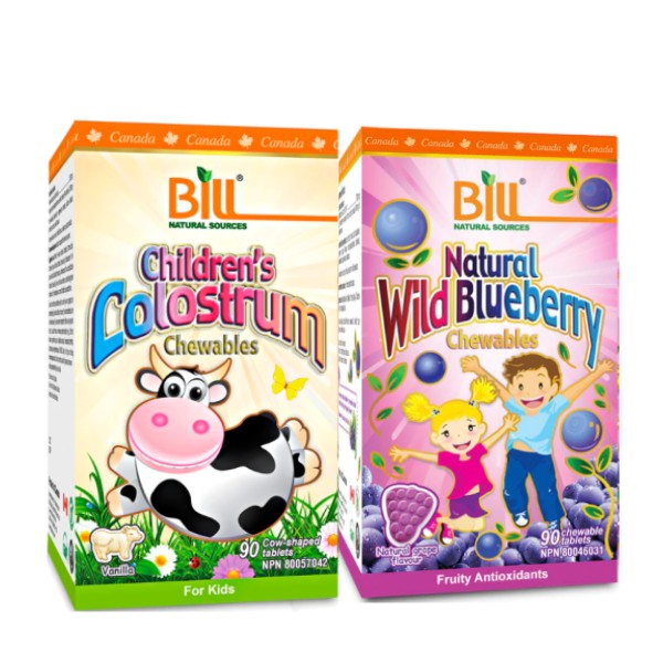 Bill Natural Sources Children Colostrum 90's  + Wild Blueberry 700 mg 90's bundle