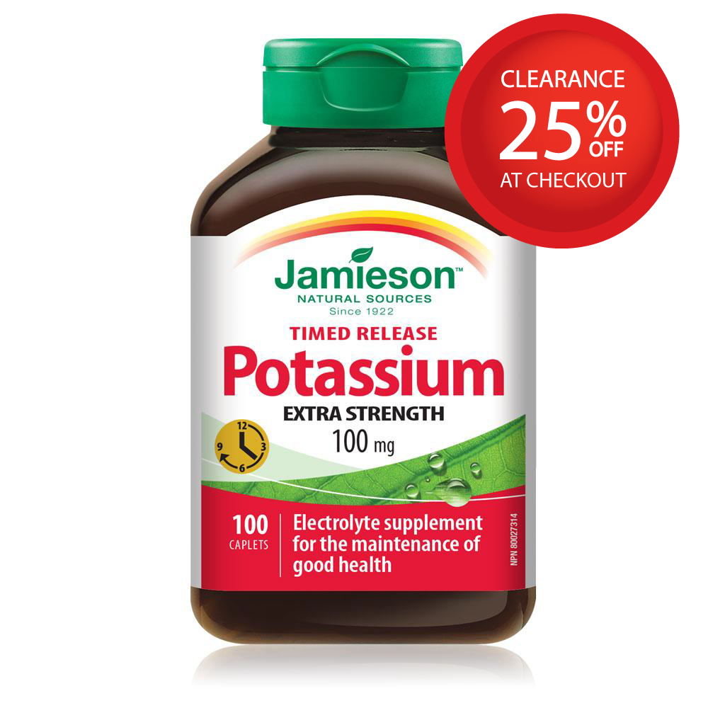 Jamieson Potassium 100mg  Time Release 100 caplets Exp: 03/2027