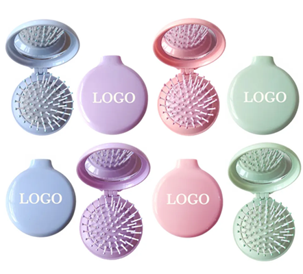 [$100 or more] Colorful Mini Folding Hair Brush With Mirror Comb