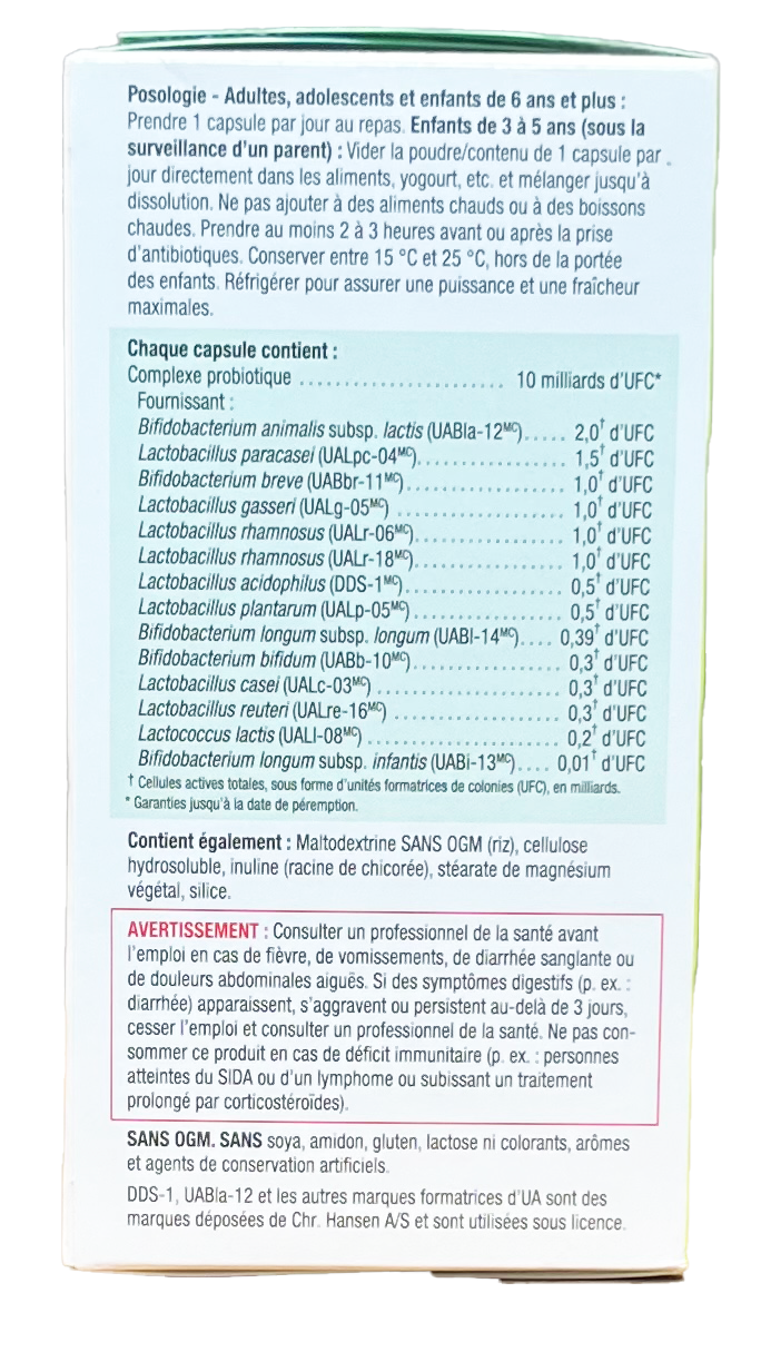 Jamieson Essentials Probiotic 10 Billion Active Cells, 150 Veg capsules ingredient information from packaging french