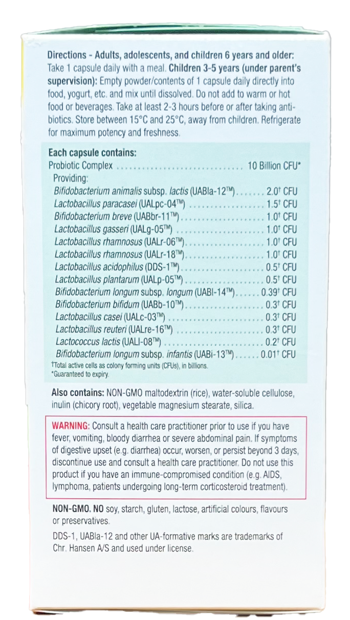 Jamieson Essentials Probiotic 10 Billion Active Cells, 150 Veg capsules ingredient information from packaging