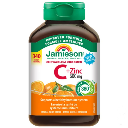 Jamieson Chewable Vitamin C + Zinc 600mg, 340 tabs